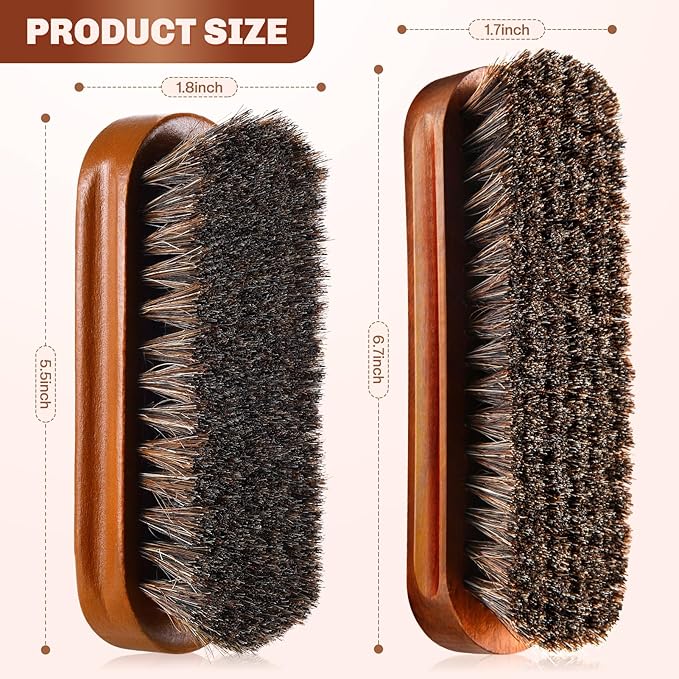 2 Pcs Horsehair Shine Shoes Brush Kit Polish Dauber Applicators Cleaning Leather Shoes Boots Care Brushes Suede Cleaner Brush(Brown Concaved Brush)