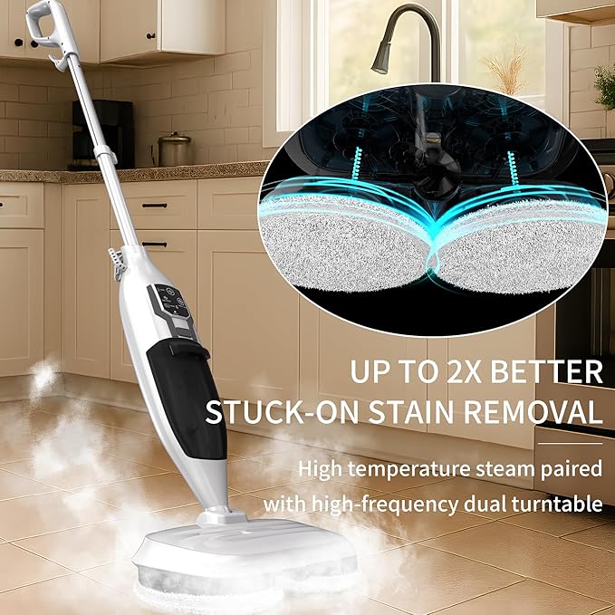 Steam Mop with 13 Accessories,Steam Cleaner for Home,Floor Scrubber spin mop for Hard Floors Deep Cleaning,30 Second Heat-Up,4 Washable Mop Pads for Home Use, 550ml Capacity
