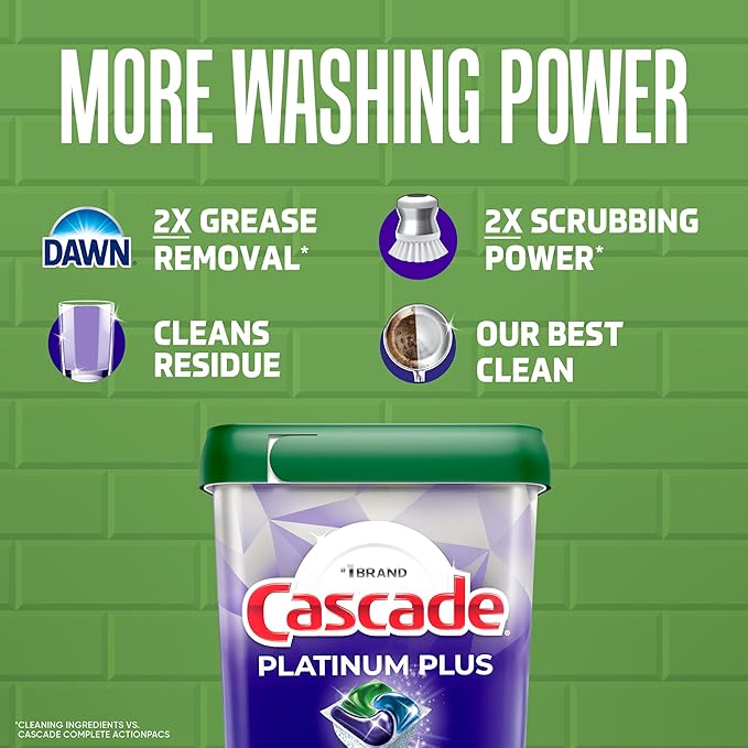 Cascade Platinum Plus Dishwasher Pods, Dishwasher Detergent, Dish Detergent Soap, Fresh, 19 Count