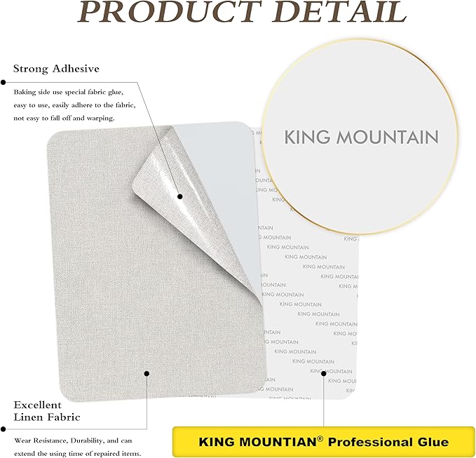 KING MOUNTAIN Fine Linen Repair Patches, Self-Adhesive Fabric, 8X11 Inch 2 PCS, Multi Color, for Linen Sofa and Clothes (Beige)