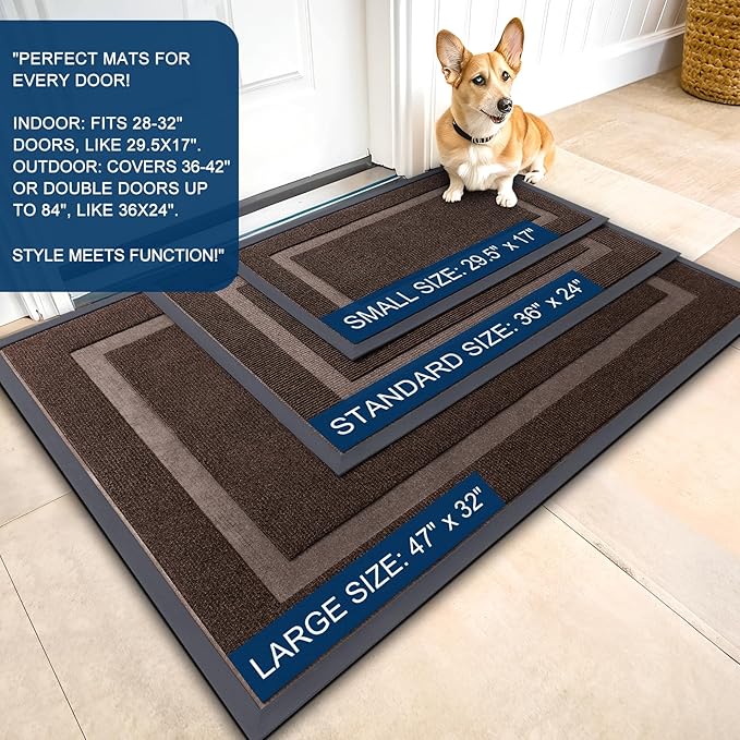 OLANLY Front Door Mat Indoor Outdoor Entrance, Waterproof All-Season, All-Weather Doormat, Sturdy Natural Rubber, Fade Resistant, Low Profile, Easy Clean Patio Porch Entryway Mat, 71x23, Dark Brown