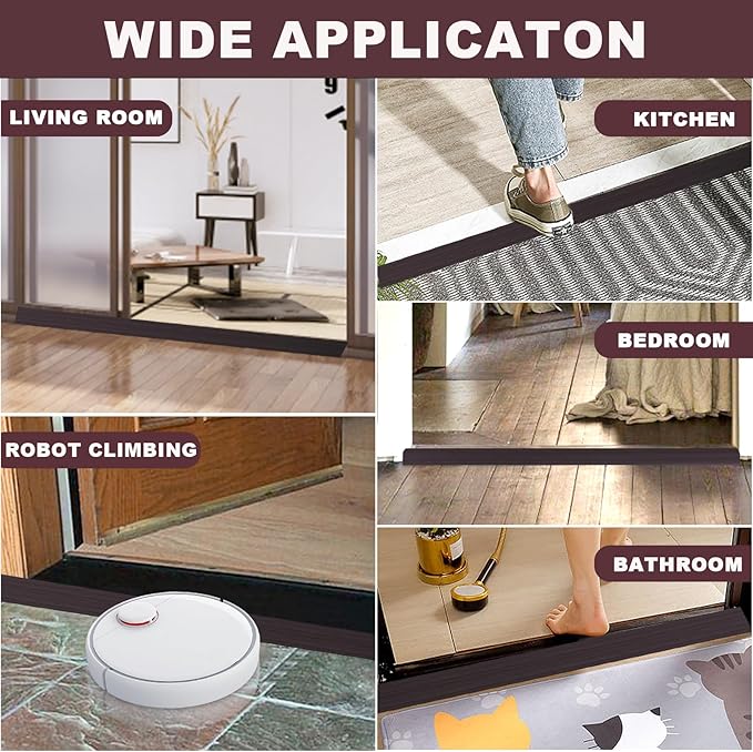Vinyl Door Threshold Flooring Transition Strip Self Adhesive Carpet Edging Strip for Laminate Doorway Edge Threshold from 2/5" to 3/5" (Black Walnut Wood Grain, 10 Ft)