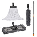 SWOPT 18” Microfiber Dust Mop, Microfiber Flexible Duster, Cotton Mop + 60" Steel Handle, Combo — Cleaning Heads With Long Handle Interchangeable With All SWOPT Cleaning Products — Machine Washable