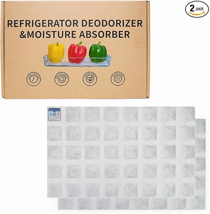 2 Pack Refrigerator Deodorizer, Outperforms Baking Soda Fridge Deodorizer, Odor Eliminator for Fridge & Freezer, Refrigerator Air Freshener And Moisture Absorbers Pad