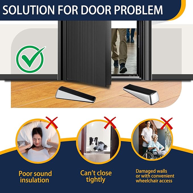 Strongest Door Stopper for Bottom of Door, Heavy Duty Door Stop Wedge Made of Premium Quality Zinc and Rubber Suits Any Heavy Door Any Smooth Floor