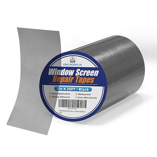 KING MOUNTAIN Black Window Screen Repair Tape,3inX20FT Heavy Duty Screen Repair Kit for Window Screen and Screen Door Tears Holes,Strong Adhesive & Waterproof Window Screen Patch