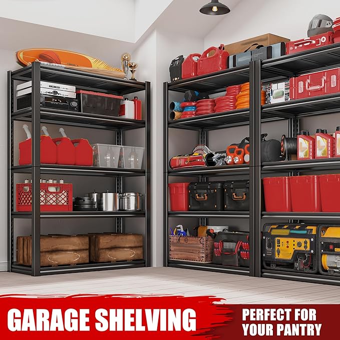 Raybee Storage Shelves 2000LBS Garage Shelving Heavy Duty, 5-Tier Adjustable Garage Shelves, Metal Shelving for Garage, Basement, Warehouse, Pantry, 72" H x 31.5" W x 16.5" D, Black