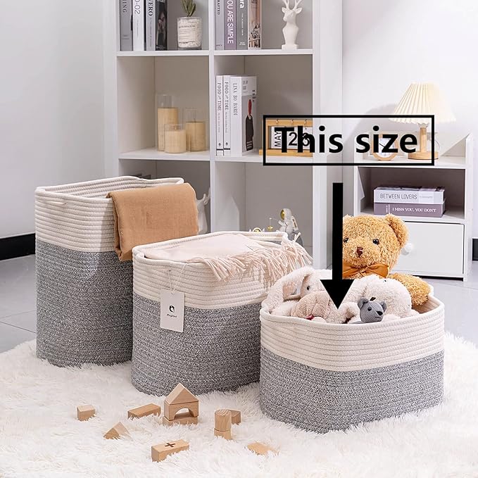 Medium and Large Woven Basket//With Handle, Used for Toys and Fabric Storage Basket used for Storing xl Storage Box, Decorative Storage Box Room 2pack (14L*10W*8.6H Silver Gray, 14Lx10Wx8.6H)