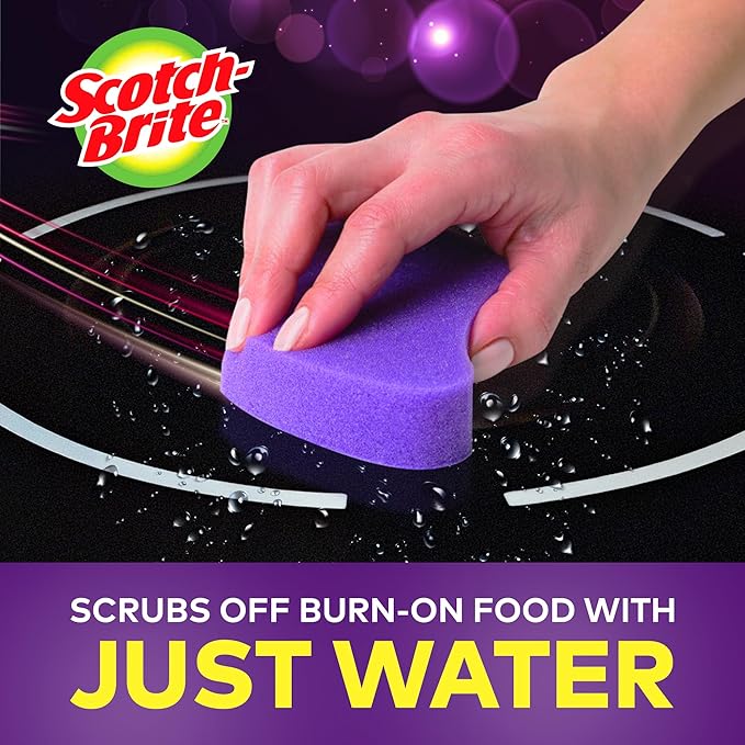 Scotch-Brite Glass Cooktop Pads, Scratch-Free & Non-Abrasive Scrubbers for Glass or Ceramic Stovetops, Cleans Burnt-On Messes with Just Water, Reusable Dishwasher-Safe Design (6 Pads)