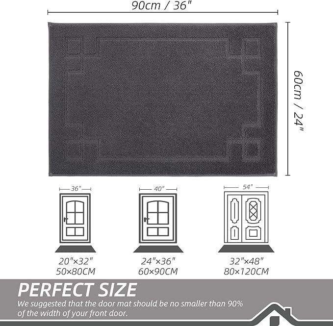 BEQHAUSE Door Mat 24" x 36", Non-Slip Door Mats Indoor Entryway Rugs Washable Low-Profile Absorbent and Stain Resist Floor Mats, Dog Door Mat for Front Back Door, Muddy Wet Shoes & Paws, Dark Grey