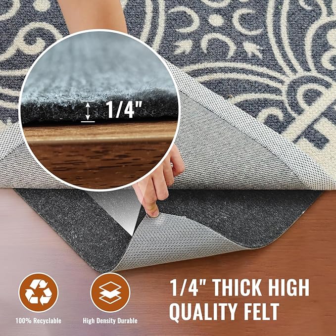 Felt Rug Pad, 5 x 8 Ft Rubber Non-Slip Rug Pad Gripper, Keep Rugs Secure and in Place, Extra Strong Under Carpet Mat Cushion - for All Floors