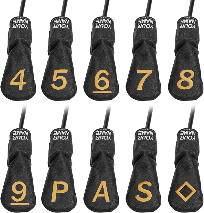 10pcs /Set Black Hybrid Iron Head Covers Protector with Large Gold No.
