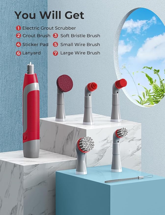 Sweepulire Electric Grout Brush, Battery Operated Power Scrubber with Stainless Steel Wire Brush, Multi-Purpose Tile Grout Cleaner Brush for Cleaning Grout, Tile, Corner, Kitchen, Shower, Tight Space