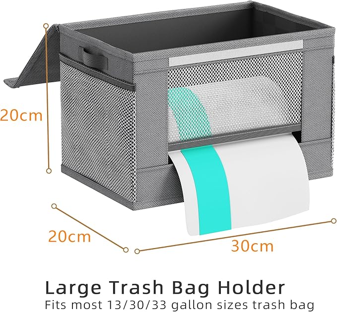 2 Pack Extra Large Trash Bag Holder Dispenser,Oxford Cloth Garbage Bag Storage Organizer with Mesh Pockets,Foldable Kitchen Trash Bag Holder Fits 33/30/13 Gallon Roll for Kitchen and Pantry