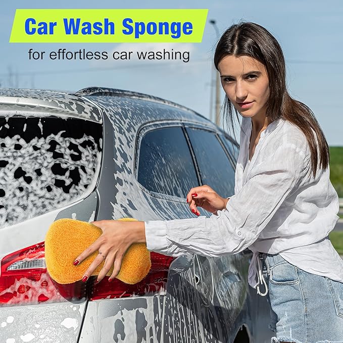 12 Pack Microfiber Car Wash Sponge 9" x 4.3" Large Sponges Two-Sided Non-Scratch Wash Mitt Microfiber Applicator Pad for Car Washing Supplies, Extra Thick Foam Kit Great for Cleaning