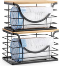 Extra Large Trash Bag Holder Under Sink 2 Pack Stackable Kitchen Storage with Bamboo Lid, Garbage Bag Dispenser Roll Holder, Pantry Organizers Wall Mounted Laundry Room Organization Storage