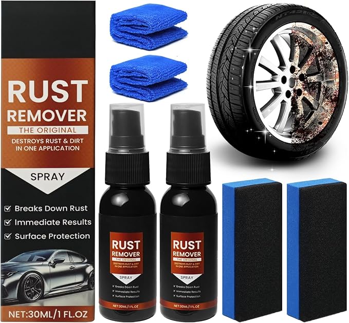 2 Pack Rust Remover Spray for Metal - 2025 Upgrade Heavy Duty Metal Cleaner for Vehicles, Tools, Chains, Iron Out Rust Stain Remover, Multi-Surface Cleaner, Fast-Acting Oxidation Remover