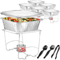 Complete Chafing Dish Buffet Set (39pc) Disposable Catering Supplies- Includes Serving Utensils, 6hr Fuel cans, 6 Half Size Chafing Pans & Wire Racks- Premium Party Food Warmer Trays