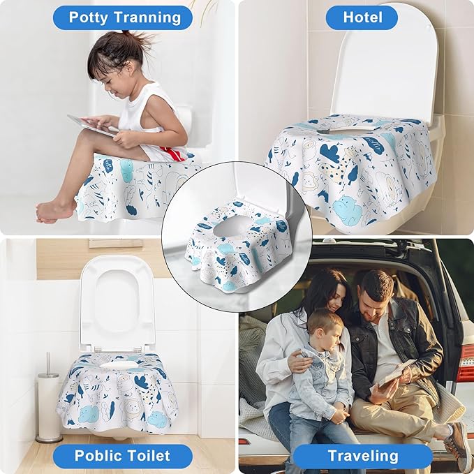 50 PCS Disposable Toilet Seat Covers, Extra Large Portable Potty Seat Covers for Toilet, Bathroom, Toddler & Kid Potty Training Seat Cover, Travel Essentials for Airplane, Trip-Animal