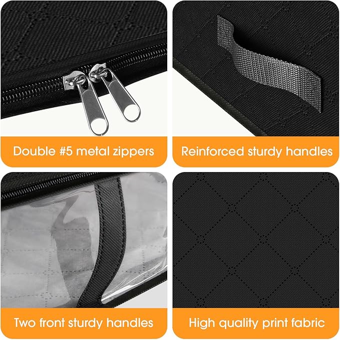 StorageRight Under Bed Storage Bins, 10-Pack 40L Foldable Fabric Storage Bags with Transparent Window, Breathable Organizer for Clothes/Blanket/Comforter/Quiltr, Black
