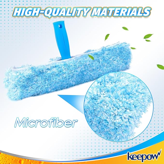 KEEPOW 14" Microfiber Window Scrubber Refill Replacement Compatible with MR.SIGA, Compatible with Ettore Professional Window Cleaning, Reusable & Washable Window Squeegee for Home (4 Pack)