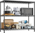 3- Shelf Metal Shelving Unit 35.6Wx14Dx36H Adjustable Storage Shelves Heavy Duty Garage Shelving Steel Wire Shelving for Laundry Bathroom Kitchen Pantry Closet Garage Black