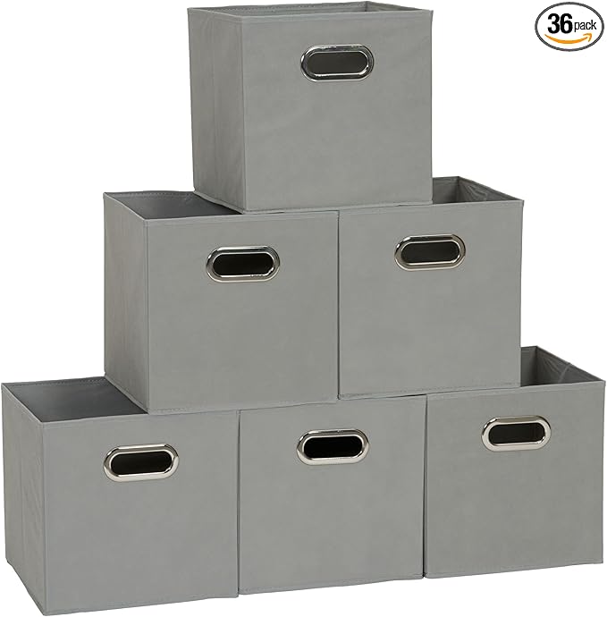 Household Essentials 84-1 Foldable Fabric Storage Bins | Set of 6 Cubby Cubes with Handles | Gray (Pack of 6)