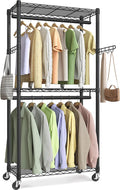SONGMICS Heavy-Duty Rolling Clothes Rack, Garment Rack, Portable Closet, 29.5-Inch Wide Clothing Rack on Wheels, with Adjustable Mesh Shelves and Hanging Rails, Hooks, Ink Black ULGR412B01