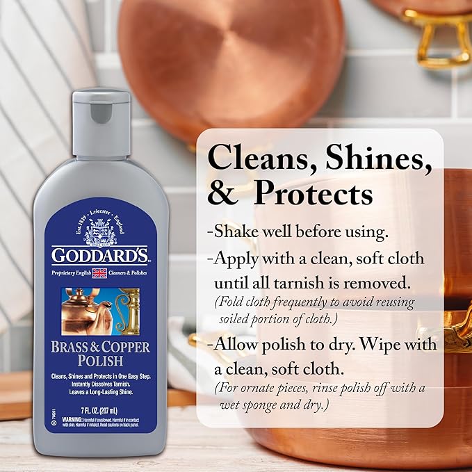 Goddard’s Copper & Brass Polish, Copper Cleaner & Brass Cleaner for Long-Lasting Shine, Metal Polish for Pewter, Chrome & More, Metal Polishing Compound (7oz)