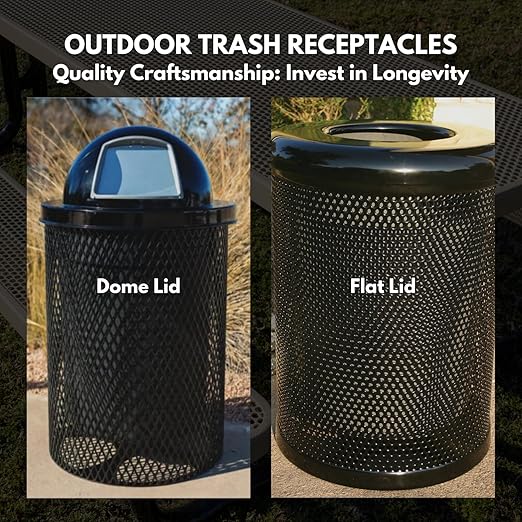COATEDOUTDOORFURNITURE RFT-BUR Heavy Duty 32 Gallon Round Trash Receptacle, Liner Included, Burgundy with Black Flat Top, Made in America