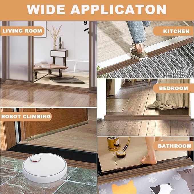 Vinyl Door Threshold Flooring Transition Strip Self Adhesive Carpet Edging Strip for Laminate Doorway Edge Threshold from 1/5" to 2/5" (Smoked Brown Wood Grain, 6.6 Ft)