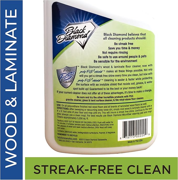 Black Diamond Stoneworks Wood & Laminate Floor Cleaner- Ready to Use Non-Toxic No-Rinse Formula - Safe for Vinyl, Wood, and Engineered Floors (32 Fl Oz)