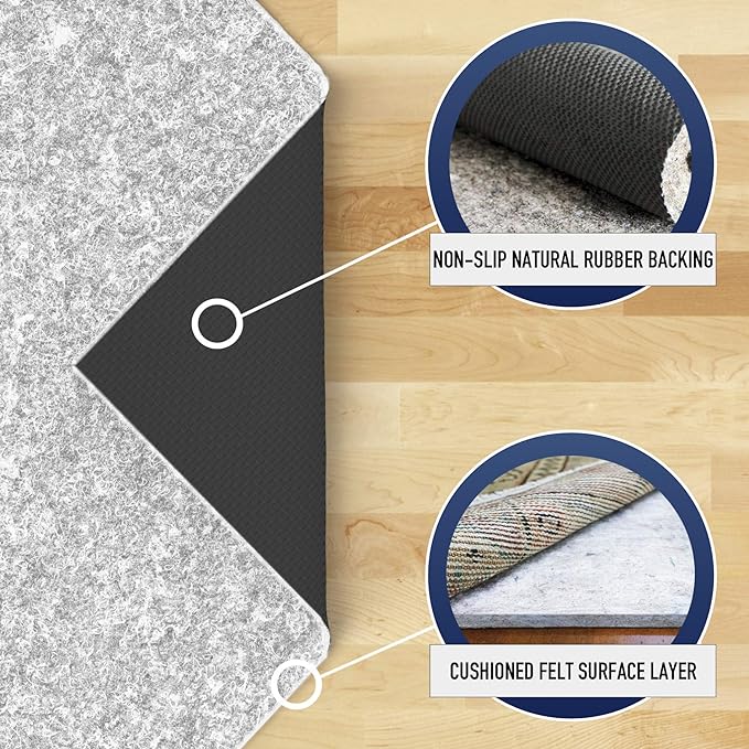 RUGPADUSA - Dual Surface - 3'10" x 5'10" - 1/4" Thick - Felt + Rubber - Non-Slip Backing Rug Pad - Safe for All Floors