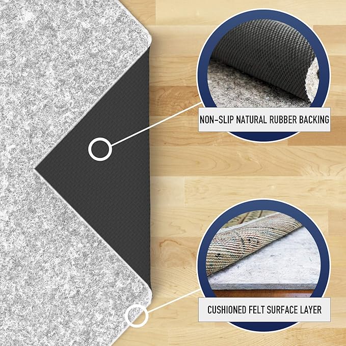 RUGPADUSA - Dual Surface - 6'x8' - 1/4" Thick - Felt + Rubber - Non-Slip Backing Rug Pad - Safe for All Floors