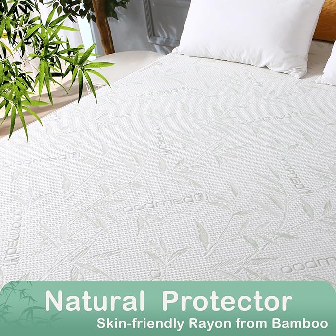 King Mattress Protector Waterproof Mattress Pad Washable Bamboo Rayon Mattress Cover Breathable Noiseless Bed Protector 5" - 21'' Elastic Fitted Deep Pocket