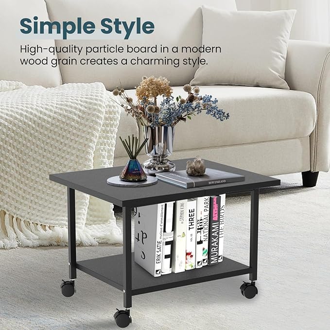 Printer Stand with Storage Under Desk Shelf, Desktop Printer Stand Organizer, Rolling Printer Cart Storage Paper Files Holder for Desk, Office, Home, (Black)