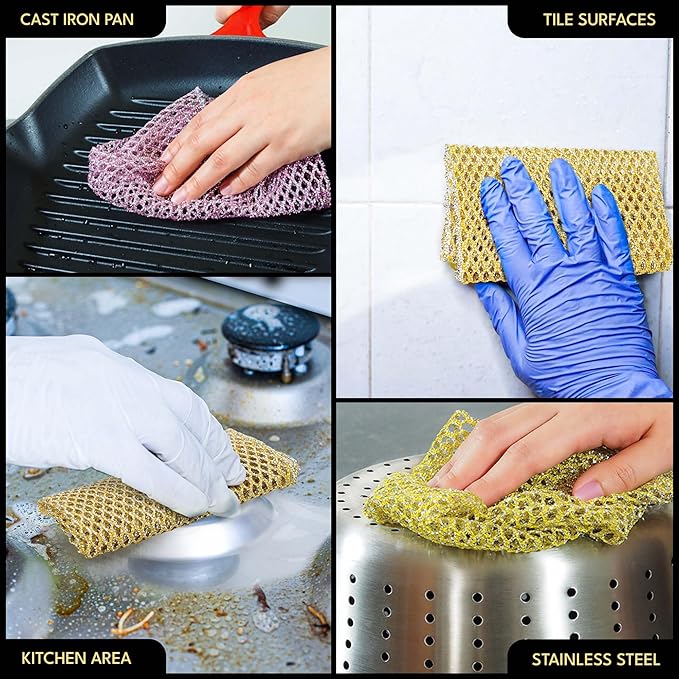 Heavy Duty Dish Scrubbers, Non-Scratch Scouring Pads - Odorless & Long Lasting Mesh Dish Cloth - Replace Sponges - Kitchen, Floor and Bathroom Usage - Made in Korea (2 Pcs)