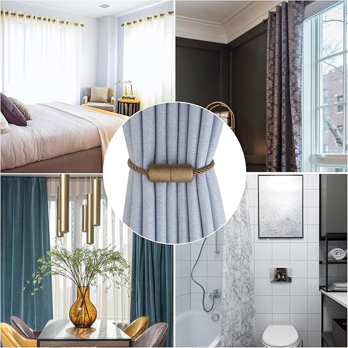 Magnetic Curtain Tiebacks 6 Pack Khaki Curtain Rope Tieback Curtain Holders for Drapes Modern Tie Backs Decorative Curtain Holdbacks