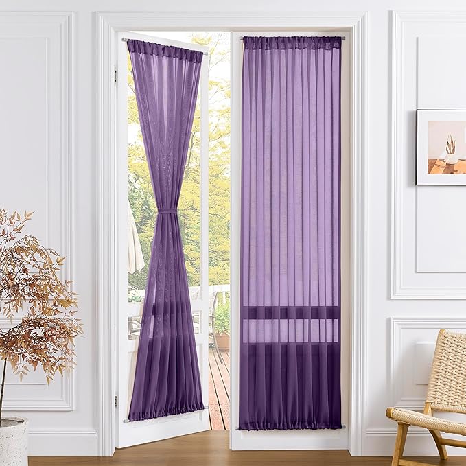 Tollpiz Sheer Curtains Closet Linen Textured Curtain Sheers Doorway Light Filtering Voile Patio Glass Door Rod Pocket Curtains French Door, 54 x 80 inches Long, Royal Purple, Set of 1 Panel