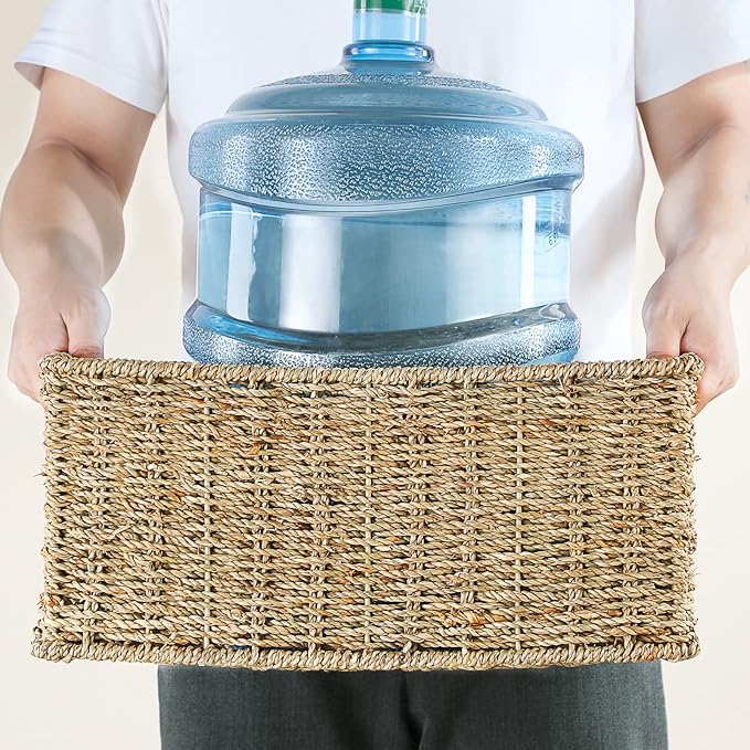 HOONEX Large Wicker Baskets for Storage, Seagrass Baskets with Dual Handles, Woven Baskets for Storage, Set of 3, Natural