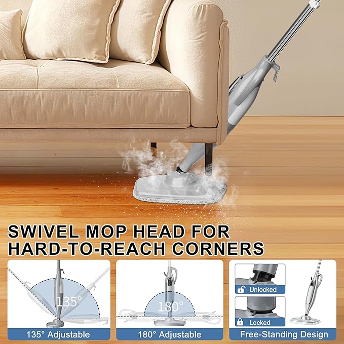Steam Mop, 11-in-1 Powerful Handheld Steam Cleaner with 11.8 OZ Removable Tank, Detachable Steam Mops for Floor Cleaning with 23FT Power Cord, MultiPurpose Steamer for Hardwood Tile Carpets Furniture