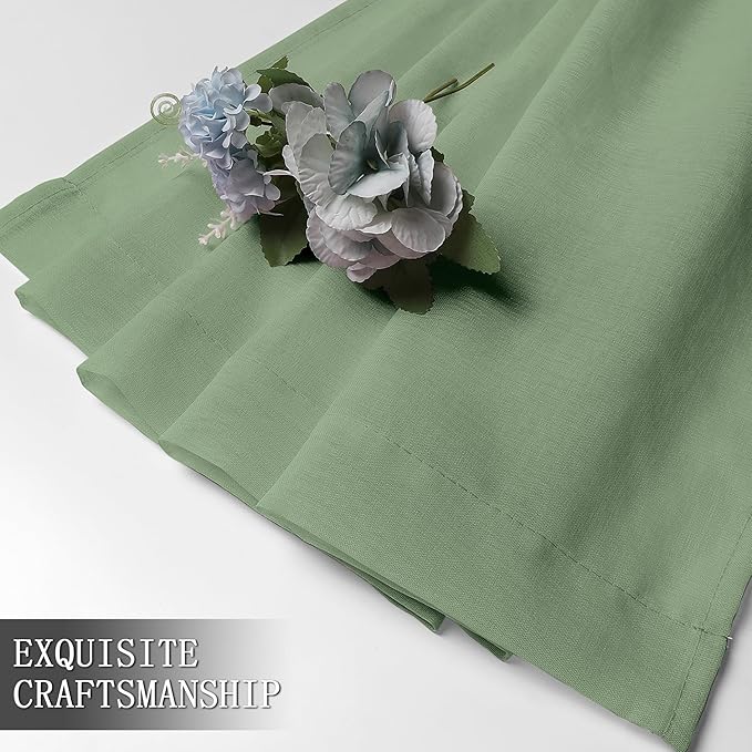 Tollpiz Short Sheer Curtains Linen Textured Living Room Curtain Sheers Light Filtering Rod Pocket Voile Curtains for Bedroom, 42 x 45 inches Long, Sage Green, Set of 2 Panels