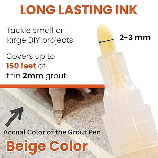 Grout Pen Light Beige – Tile Grout Colorant & Sealer Pen for Bathroom, Kitchen & Shower – Water-Based, Low Odor, Quick Dry, Easy DIY Grout Repair & Touch Ups