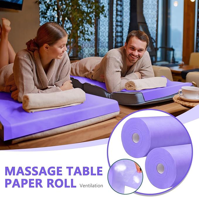 Tudomro 2 Roll Disposable Non Woven Bed Sheets 24 x 71 Inch Massage Table Paper Covers Non Woven Fabric Massage Sheets Waterproof Spa Breathable Bed Cover for Beauty Salon, Hotels(Purple)