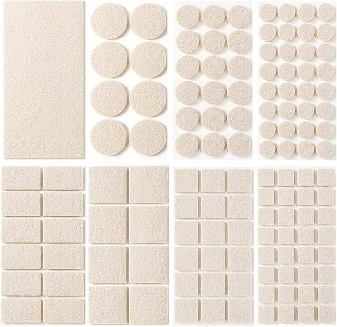 Felt Furniture Pads for Hardwood Floors 129 Piece, Furnigear Anti Scratches Felt Pads for Round, Square Chair Feet Self Adhesive Chair Felt Pads Sliders Moving Your Furniture Smoothly, Beige
