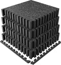 PRAISUN 0.6" Thicker Gym Mat, 24 Tiles 96 Sq Ft Workout Mats, Interlocking Foam Tiles with Rubber Top, High Density EVA Foam, Exercise Mat, Gym Flooring for Home Gym, Garage, 24 x 24in, Black/Grey