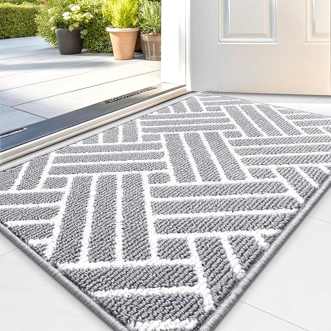 OLANLY Indoor Door Mat, 36x24 Inch, Dirt Resistant and Absorbent, Non-Slip Rubber Backing Floor Mats, Easy Clean Low-Profile Doormat for Entryway, Front Door, and Inside Entrance, Light Grey