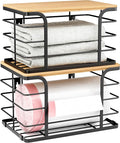 2 Pack Extra Large Stackable Pantry Organizers and Storage,Wall Mount Trash Bag Holder Dispenser with Bamboo Top for Kitchen Laundry Room Organization,Black