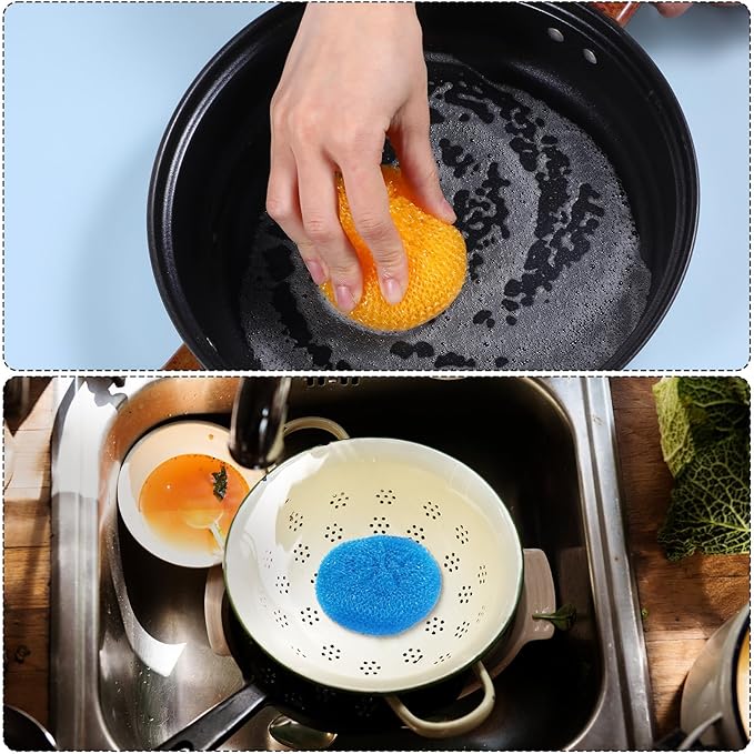 100 Pcs Plastic Scrubbers for Dishes, Round Pot Scrubbers for Kitchen Non Scratch Scouring Pads 3.35" Nylon Mesh Dish Scrubber Reusable Poly Mesh Scouring Dish Pads for Household Cleaning