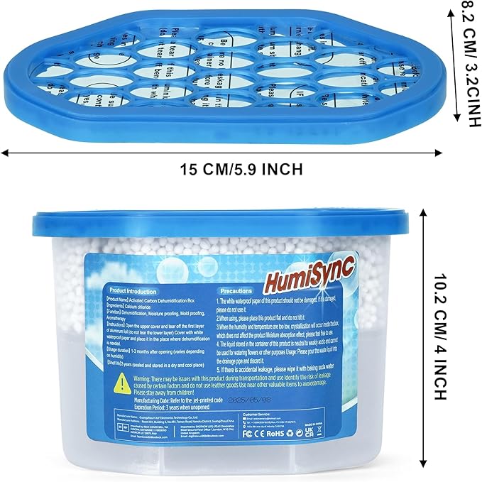 Moisture Absorbers 6 Pack, 16.9oz., Portable Humidity Absorber Boxes for Bathroom, Closet, Kitchen, Dehumidifiers, Attract and Trap Excess Moisture, Convenient and Effective, Blue